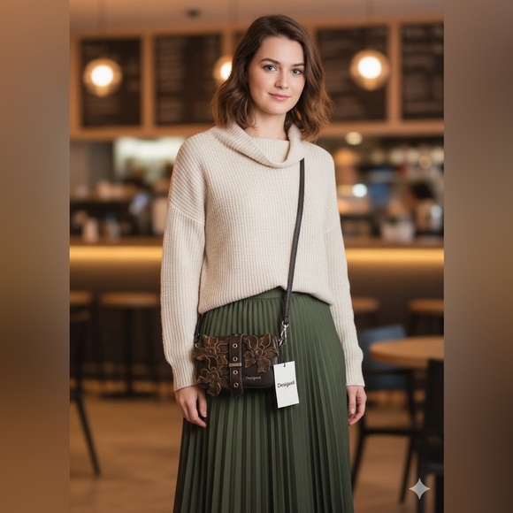 Desigual Brown Crossbody Bag with Floral Appliqué Accents - Picture 4 of 12